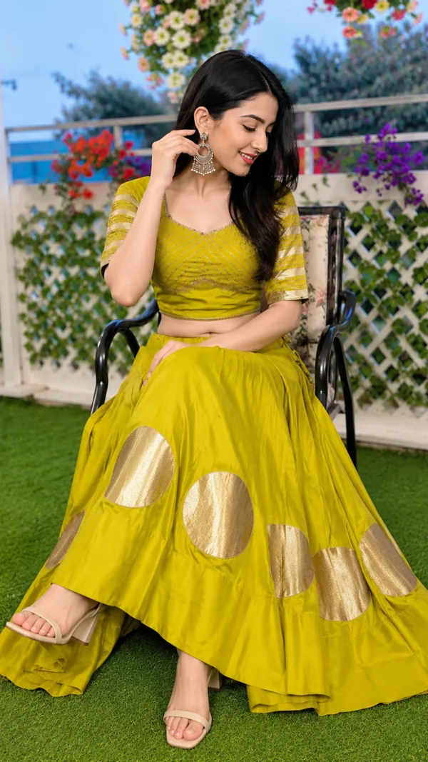 Pure_Roman_Cotton_Fabric_with_Gota_Lehenga_Choli_For_Navratri