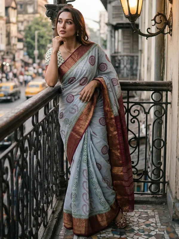 Modern_Sanganeri_Hand_Block_Sutra_Silk_Saree_Muga-Like_Finish_likely_Usually_Lighter_And_Softer_Casual_(originating_in_Rajasthan)