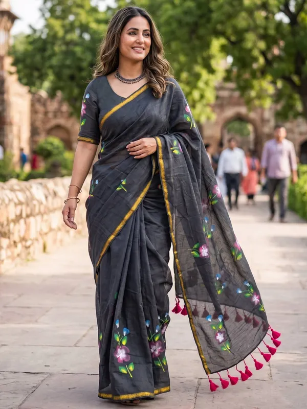 ORIGINAL_HAND_PAINT_NATURAL_COLOUR_SAREES_and_soft_Maslin_Cotton_With_Hevy_Zari_Bodar
