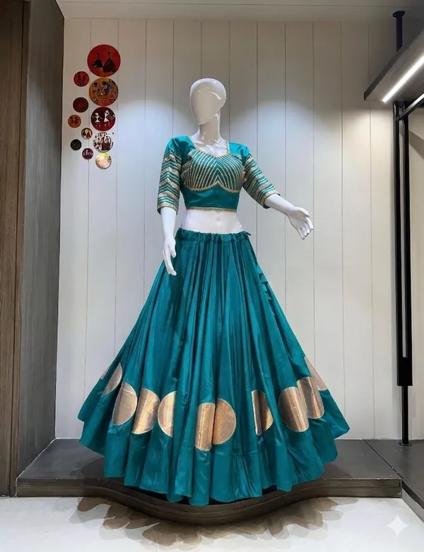 Pure_Roman_Cotton_Fabric_with_Gota_Lehenga_Choli_For_Navratri