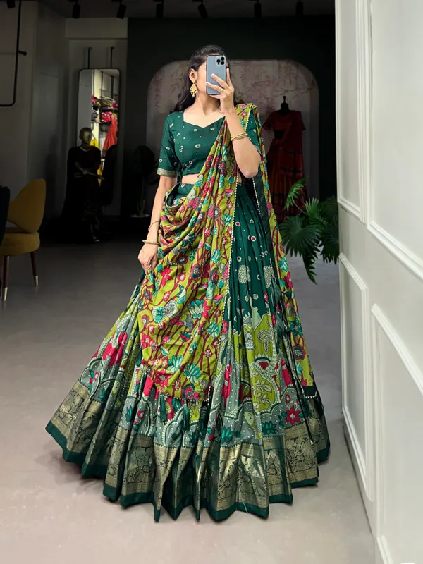 Green_Premium_&_Elegant_Tussar_Silk_Lehenga_Choli_For_Women
