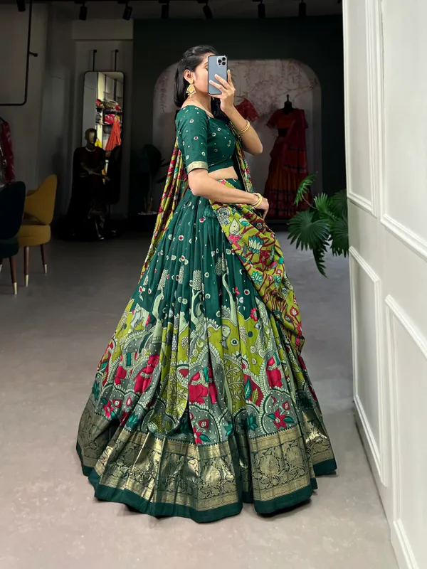 Green_Premium_&_Elegant_Tussar_Silk_Lehenga_Choli_For_Women
