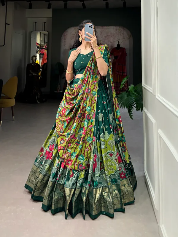 Green_Premium_&_Elegant_Tussar_Silk_Lehenga_Choli_For_Women