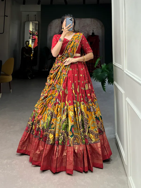 Red_Premium_&_Elegant_Tussar_Silk_Lehenga_Choli_For_Women