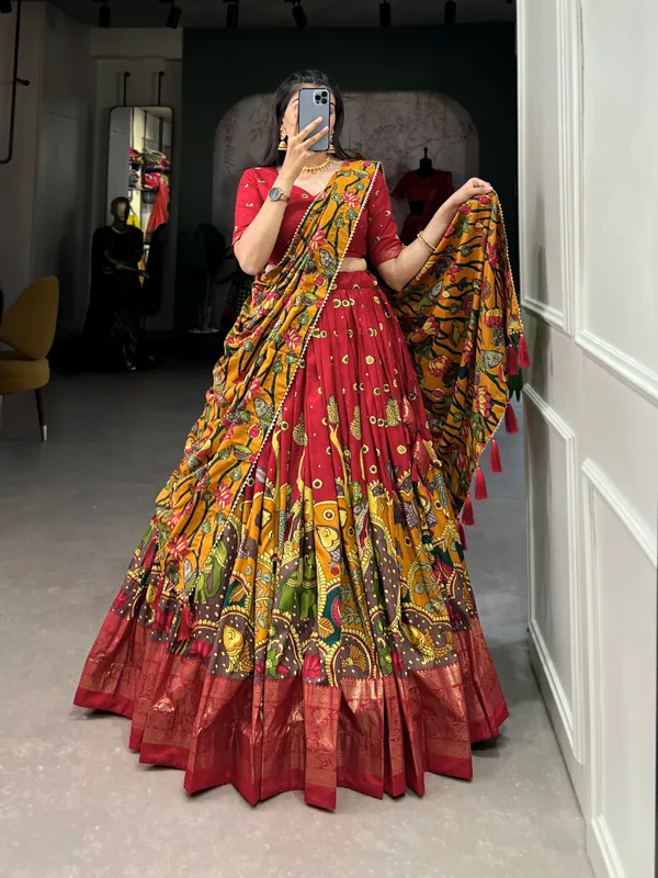 Red_Premium_&_Elegant_Tussar_Silk_Lehenga_Choli_For_Women