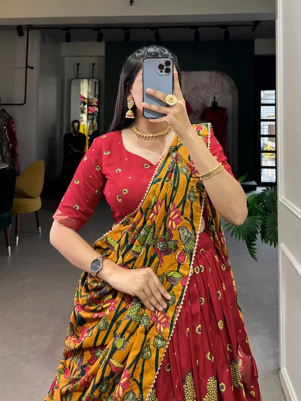 Red_Premium_&_Elegant_Tussar_Silk_Lehenga_Choli_For_Women