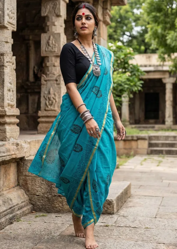 Traditional_Hand_Block_Special_demanding_Natural_Colour_Dye_Sarees_With_Blouse