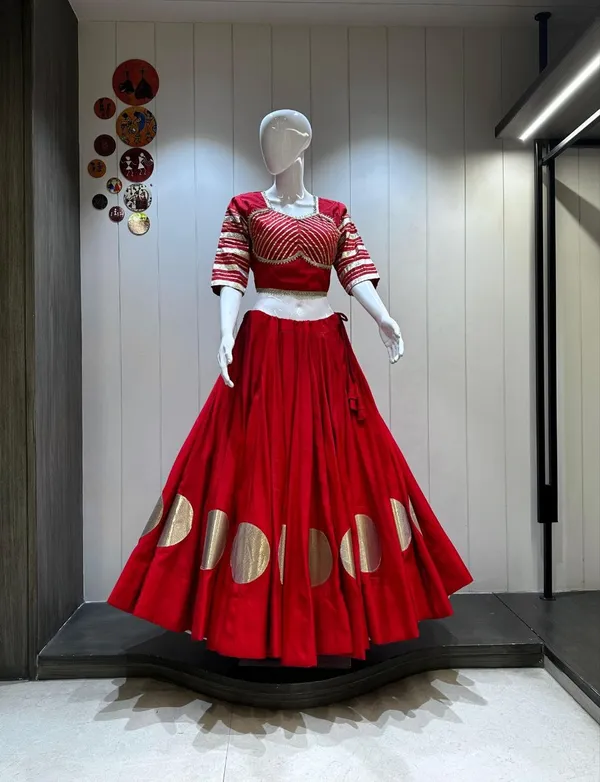 Pure_Roman_Cotton_Fabric_with_Gota_Lehenga_Choli_For_Navratri