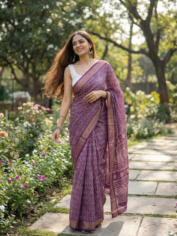 Beutiful_Bagru_Bandhani_Printed_Sarees_With_Blouse_Primum_Mulmul_Cotton_With_Hevy_Zari_Bordar