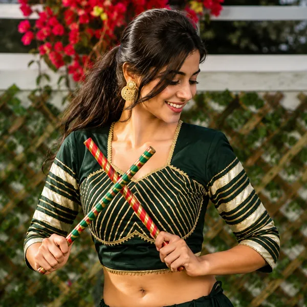 Pure_Roman_Cotton_Fabric_with_Gota_Lehenga_Choli_For_Navratri