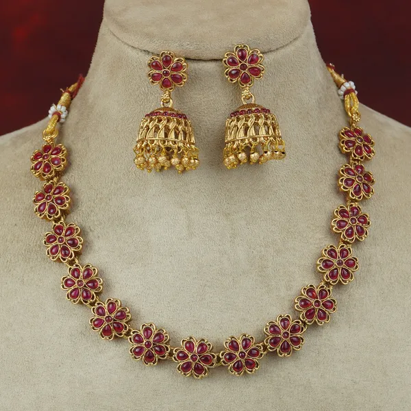 Grisha_Jewellery_Classic_Red_Stone_Design_Brass_Gold_Plated_Matte_Necklace_Set_For_Women_And_Girls