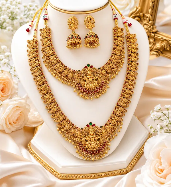 Grisha_Jewellery_Trendy_Matte_Gold_Plated_Long_Necklace_With_Short_Necklace_Combo_Set_With_Earrings_For_Women