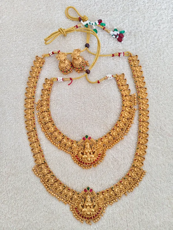 Grisha_Jewellery_Trendy_Matte_Gold_Plated_Long_Necklace_With_Short_Necklace_Combo_Set_With_Earrings_For_Women
