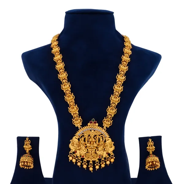 Grisha_Jewellery_Classic_Design_Matt_Bead_Brass_Gold_Plated_Matte_Long_Haram_Necklace_Jewellery_Set_For_Women_And_Girls