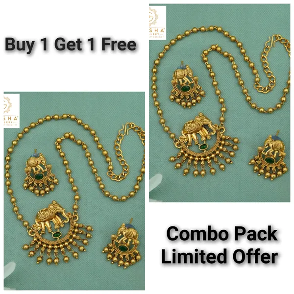 Buy_1_Get_1_Free_Elephant_Design_Pendant_Jewellery_Set_With_Earrings_For_Women_And_Girls