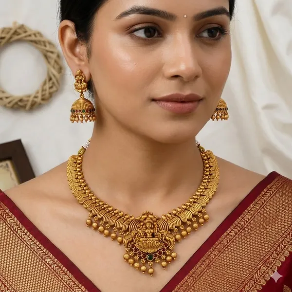 Grisha_Jewellery_Traditional_Peacock_Design_Matt_Bead_Brass_Gold_Plated_Matte_Short_Necklace_Jewellery_Set_For_Women_And_Girls
