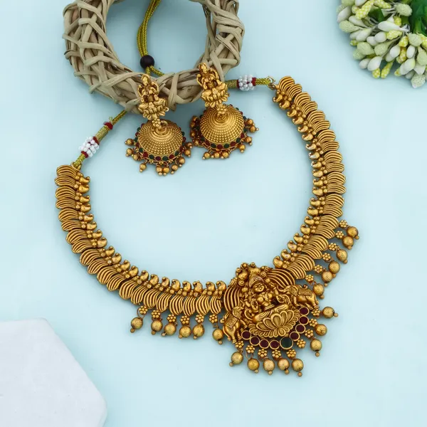 Grisha_Jewellery_Traditional_Peacock_Design_Matt_Bead_Brass_Gold_Plated_Matte_Short_Necklace_Jewellery_Set_For_Women_And_Girls