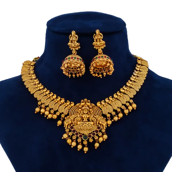 Grisha_Jewellery_Traditional_Peacock_Design_Matt_Bead_Brass_Gold_Plated_Matte_Short_Necklace_Jewellery_Set_For_Women_And_Girls