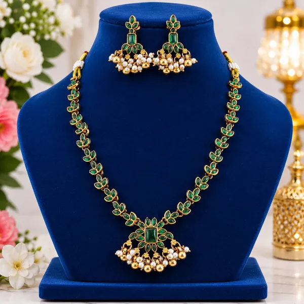 Classic_Design_Green_Stone_Gold_Plated_Matte_Necklace_Jewelry_Set_For_Women_And_Girls