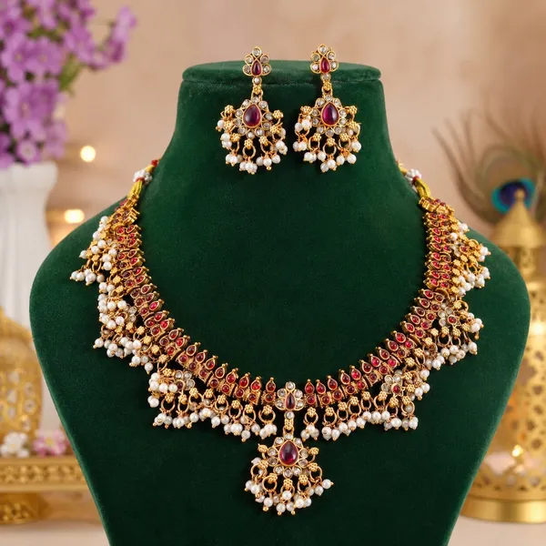 Classic_Design_Guttapusallu_Red_Stone_Gold_Plated_Matte_Necklace_Jewelry_Set_For_Women_And_Girls