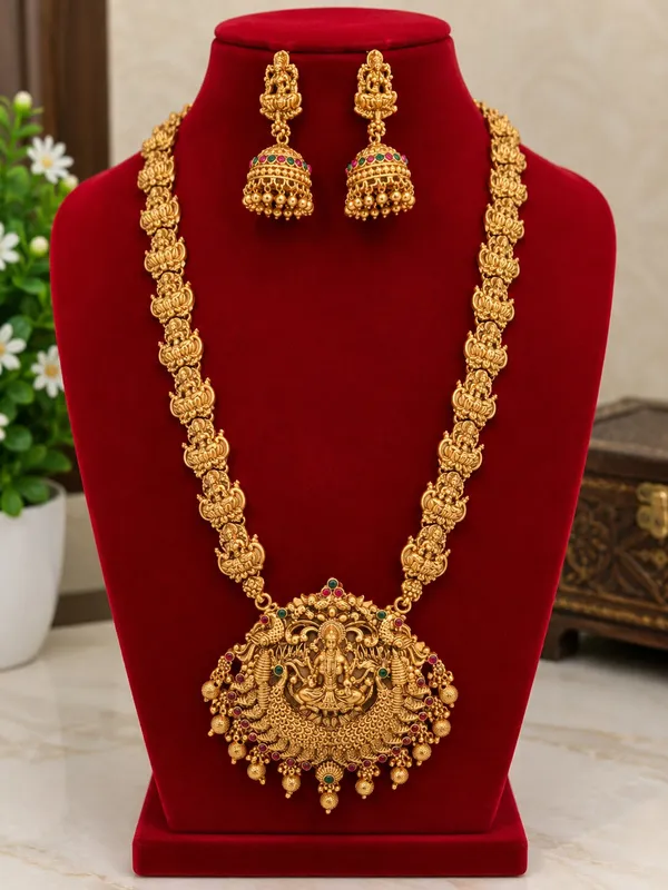 Classic_Design_Matt_Bead_Brass_Gold_Plated_Matte_Long_Haram_Necklace_Jewellery_Set_For_Women_And_Girls