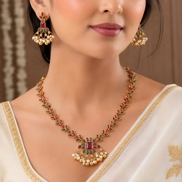 Classic_Design_Multicolor_Stone_Gold_Plated_Matte_Necklace_Jewelry_Set_For_Women_And_Girls