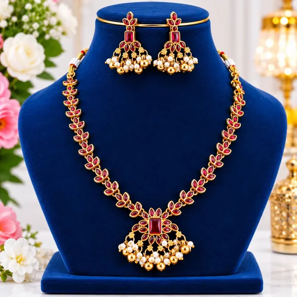 Classic_Design_Red_Stone_Gold_Plated_Matte_Necklace_Jewellery_Set_For_Women_And_Girls