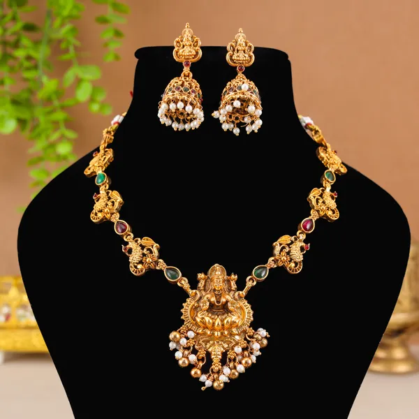 Classic_Lakshmi_Design_Multicolor_Stone_Gold_Plated_Matte_Choker_Necklace_Set_For_Women_And_Girls