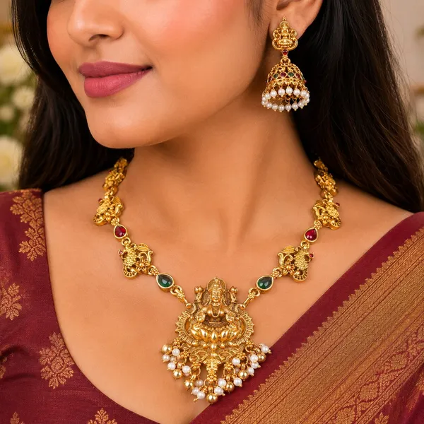 Classic_Lakshmi_Design_Multicolor_Stone_Gold_Plated_Matte_Choker_Necklace_Set_For_Women_And_Girls