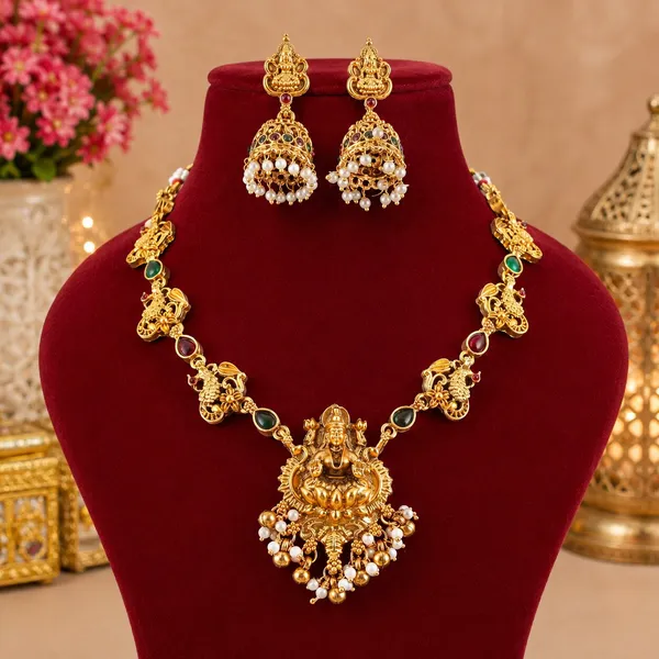 Classic_Lakshmi_Design_Multicolor_Stone_Gold_Plated_Matte_Choker_Necklace_Set_For_Women_And_Girls