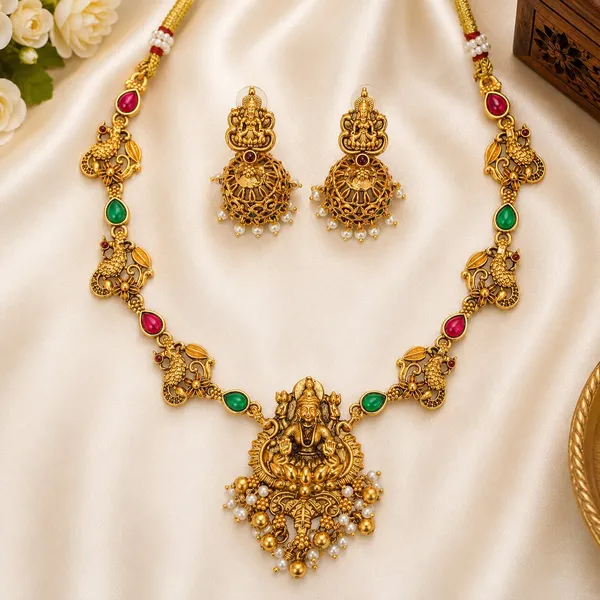 Classic_Lakshmi_Design_Multicolor_Stone_Gold_Plated_Matte_Choker_Necklace_Set_For_Women_And_Girls