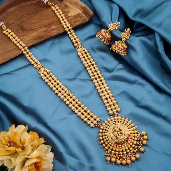 Classic_Laxmi_Design_Gold_Plated_Long_Necklace_Jewellery_Set_With_Earrings_For_Women_And_Girls