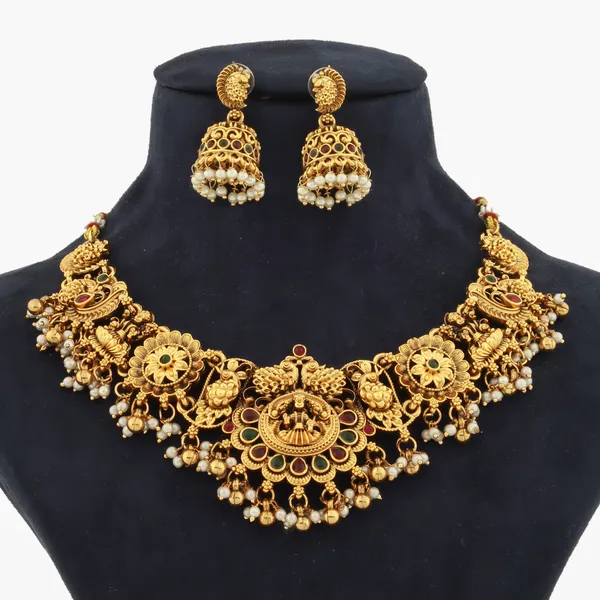 Classic_Peacock_Design_Pearl_Bead_Brass_Gold_Plated_Matte_Short_Necklace_Jewellery_Set_For_Women_And_Girls