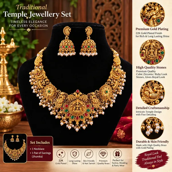 Classic_Peacock_Design_Pearl_Bead_Brass_Gold_Plated_Matte_Short_Necklace_Jewellery_Set_For_Women_And_Girls