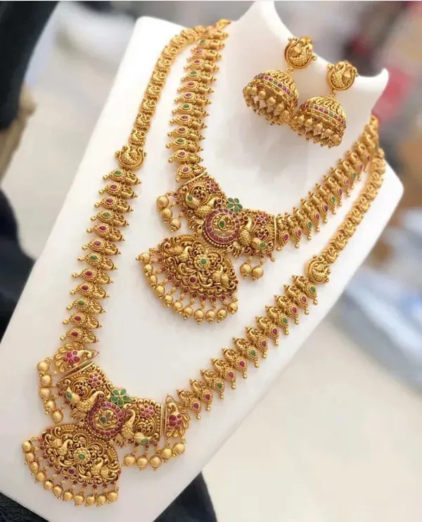 Grisha_Jewellery_Matte_Gold_Plated_Long_Necklace_With_Short_Necklace_Combo_Set_With_Earrings_For_Women