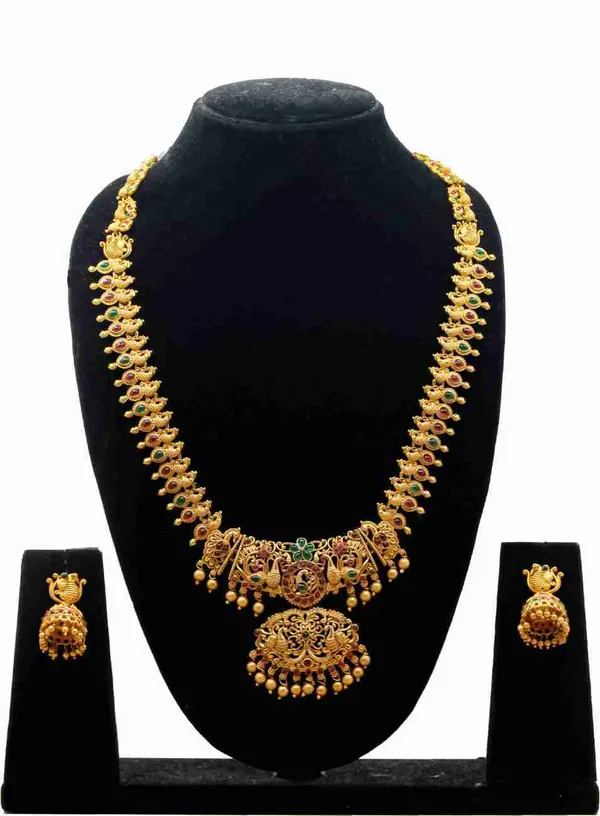 Grisha_Jewellery_Matte_Gold_Plated_Long_Necklace_With_Short_Necklace_Combo_Set_With_Earrings_For_Women