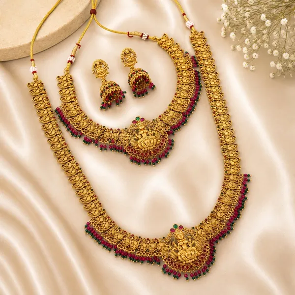 Grisha_Jewellery_Latest_Matte_Gold_Plated_Long_Necklace_With_Short_Necklace_Combo_Jewelry_Set_With_Earrings_For_Women