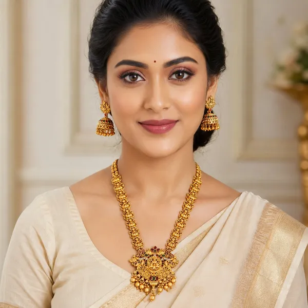 Grisha_Jewellery_Designer_Lakshmi_With_Elephant_Design_Matt_Bead_Brass_Gold_Plated_Matte_Long_Haram_Necklace_Jewellery_Set_For_Women_And_Girls