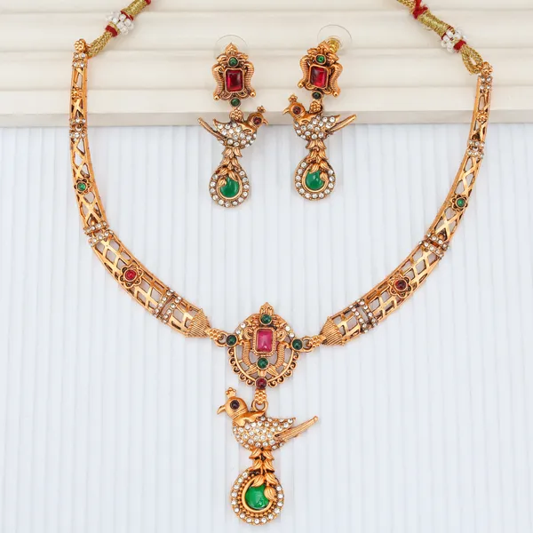 Diamond_Gold_Plated_Matte_Necklace_Jewellery_Set_For_Women_And_Girls
