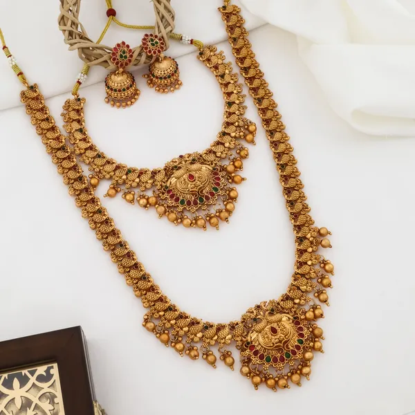 Grisha_Jewellery_Peacock_Design_Matt_Bead_Brass_Gold_Plated_Long_Haram_And_Short_Necklace_Combo_Jewellery_Set_For_Women_And_Girls