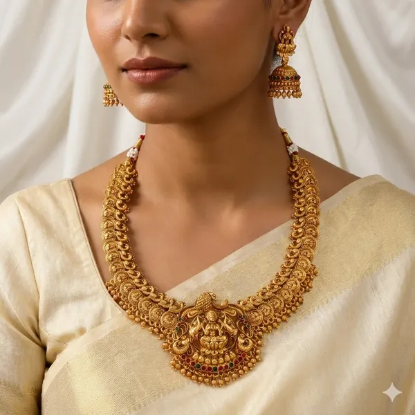 Grisha_Jewellery_Traditional_Lakshmi_Gini_Design_Matt_Bead_Brass_Gold_Plated_Matte_Short_Necklace_Jewellery_Set_For_Women_And_Girls
