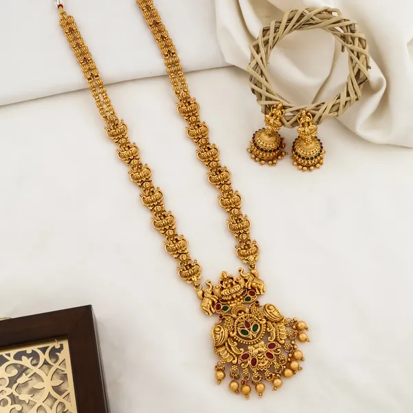 Grisha_Jewellery_Classic_Lakshmi_Design_Matt_Bead_Brass_Gold_Plated_Matte_Long_Haram_Necklace_Jewellery_Set_For_Women_And_Girls