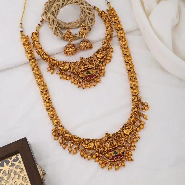Grisha_Jewellery_3D_Design_Matt_Bead_Brass_Gold_Plated_Long_Haram_And_Short_Necklace_Combo_Jewellery_Set_For_Women_And_Girls