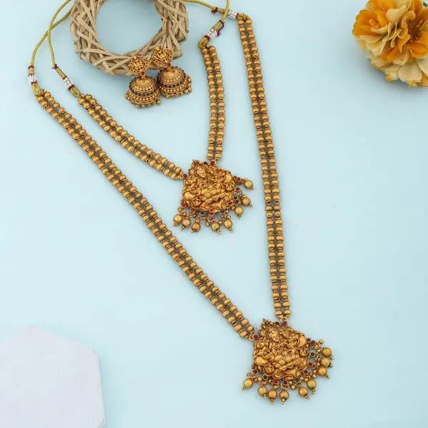 Grisha_Jewellery_Antique_Gold_plated_Design_Lakshmi_Long_And_Short_Haram_Combo_Temple_Jewellery_Set_With_Jhumka_For_Women_And_Girls
