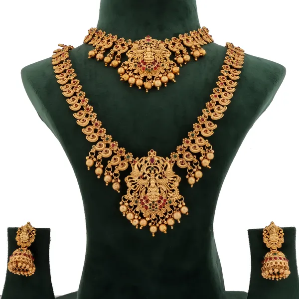 Grisha_Jewellery_Stylish_Design_Matt_Bead_Brass_Gold_Plated_Matte_Long_Haram_And_Short_Necklace_Combo_Jewellery_Set_For_Women_And_Girls