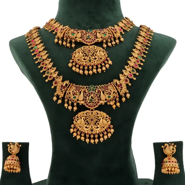Grisha_Jewellery_Latest_Design_Matt_Bead_Brass_Gold_Plated_Matte_Long_Haram_And_Short_Necklace_Combo_Jewellery_Set_For_Women_And_Girls