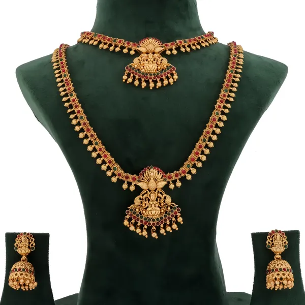 Grisha_Jewellery_Classic_Design_Matt_Bead_Brass_Gold_Plated_Matte_Long_Haram_And_Short_Necklace_Combo_Jewellery_Set_For_Women_And_Girls