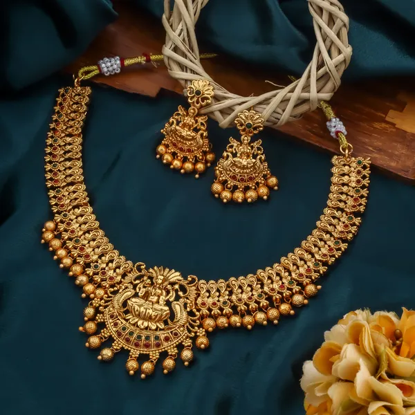Grisha_Jewellery_Classic_Design_Matt_Bead_Brass_Gold_Plated_Matte_Necklace_Jewelry_Set_For_Women_And_Girls