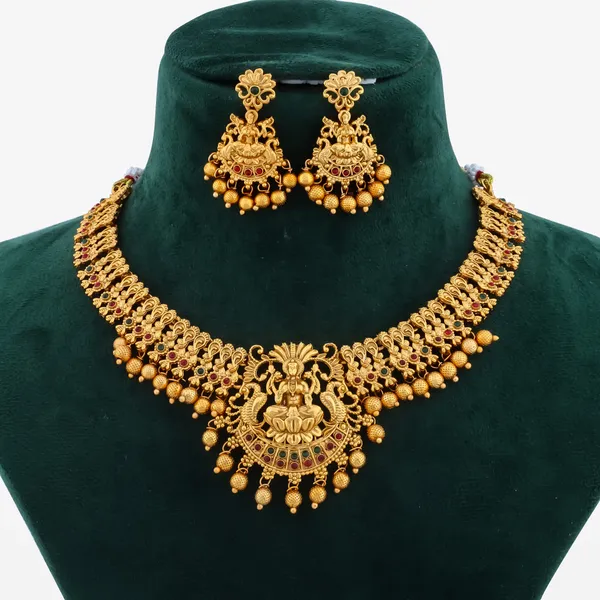 Grisha_Jewellery_Classic_Design_Matt_Bead_Brass_Gold_Plated_Matte_Necklace_Jewelry_Set_For_Women_And_Girls