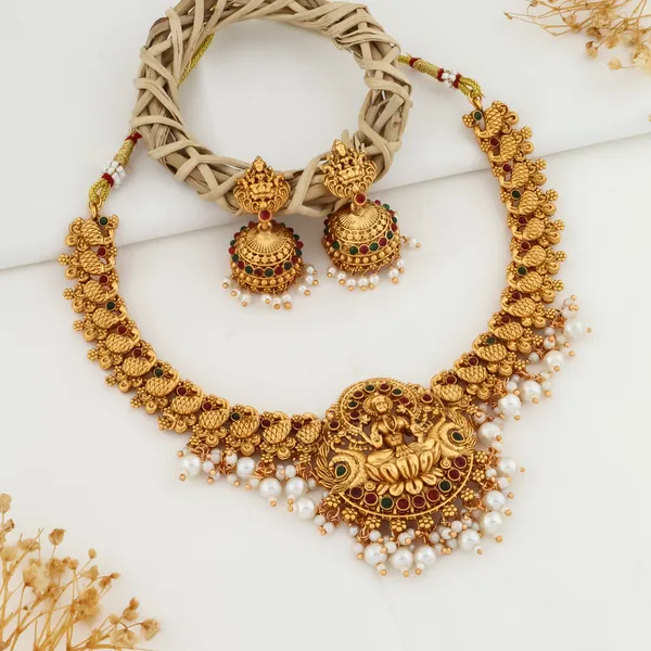 Grisha_Jewellery_Classic_Design_White_Pearl_Bead_Brass_Gold_Plated_Matte_Necklace_Jewelry_Set_For_Women_And_Girls